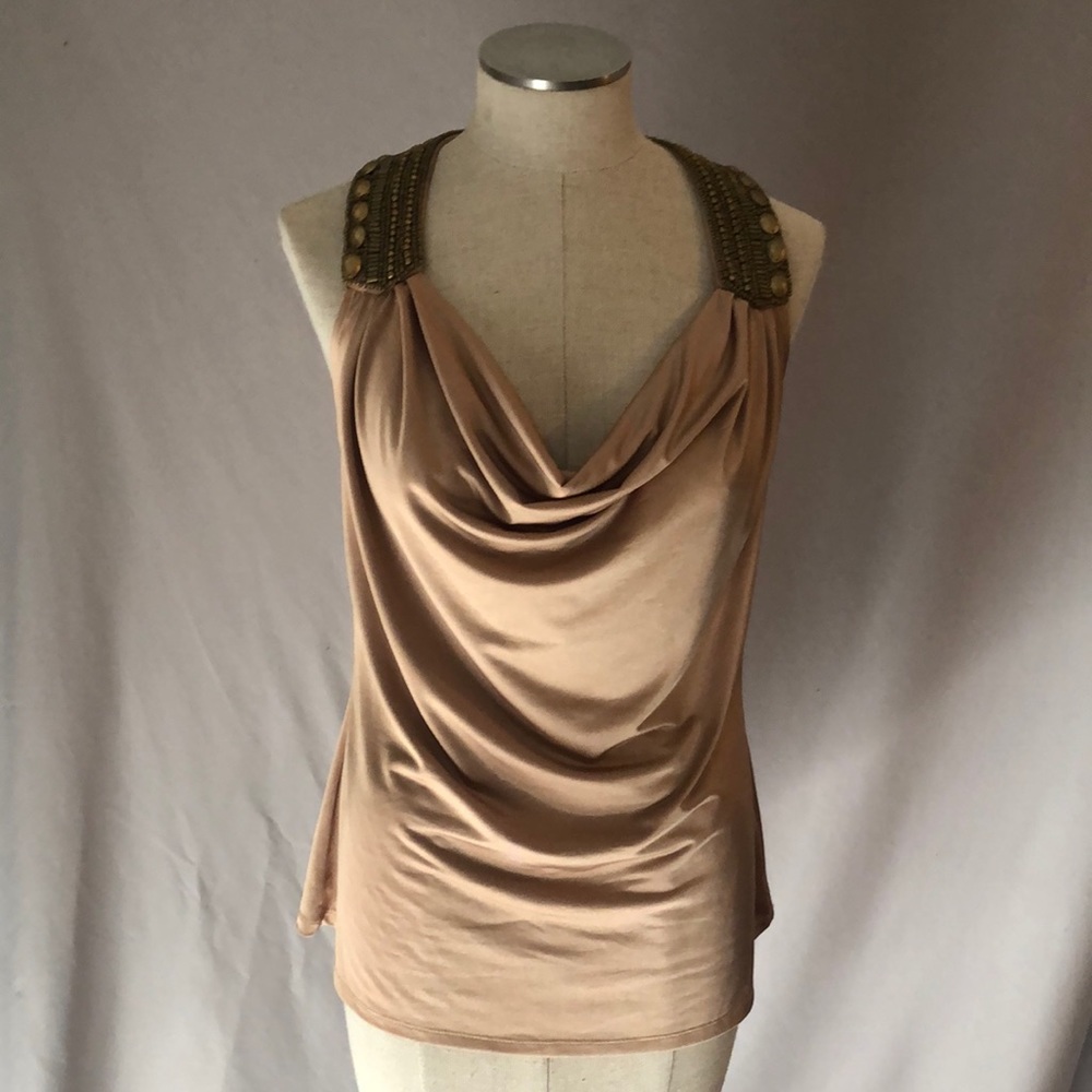 Cache Tan Draped Sleeveless Top